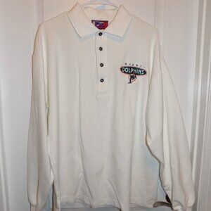 Vintage MIAMI DOLPHINS Polo Shirt Mens XL Long Sleeve 90s Adult Off White Blue